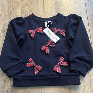 Janie and Jack Blue Sweatshirt with Red Plaid Bows